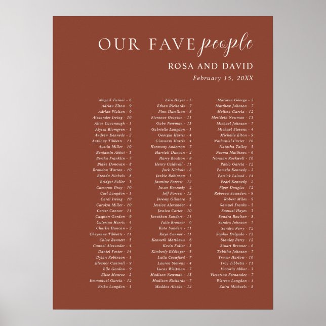 Poster Rustic Copper Modern Wedding Seating Chart (Devant)