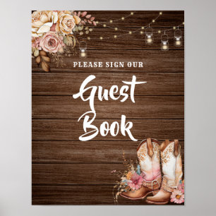 Poster Rustic Country Boots Cowgirl Anniversaire Livre d'
