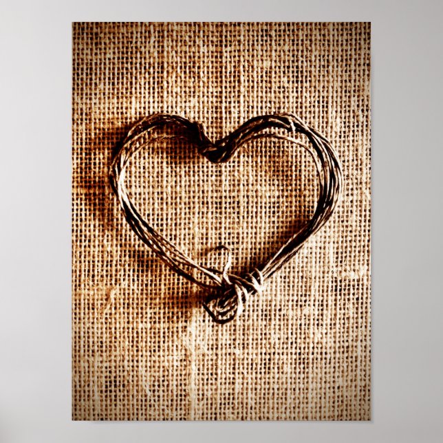 Poster Rustic Country Twine Heart on Burlap Imprimer (Devant)