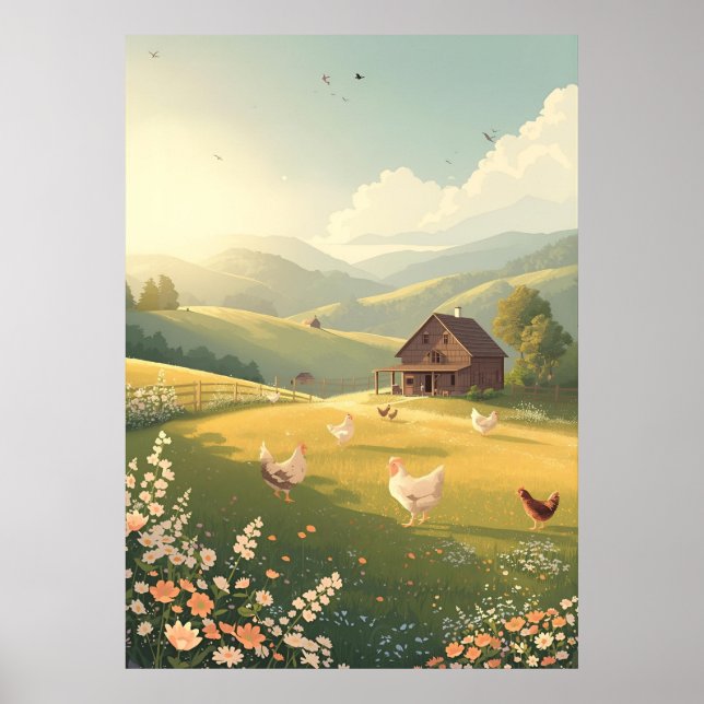 Poster Rustic Countryside Cabin with Wildflowers  (Devant)