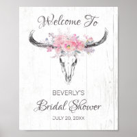 Rustic Cow Skull Boho Floral Bridal Shower Welcome