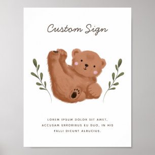 Poster Rustic Cub Bear Baby Shower Custom Sign