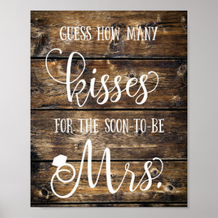 Poster Rustic Devinez Combien De Baisers Fête des mariées