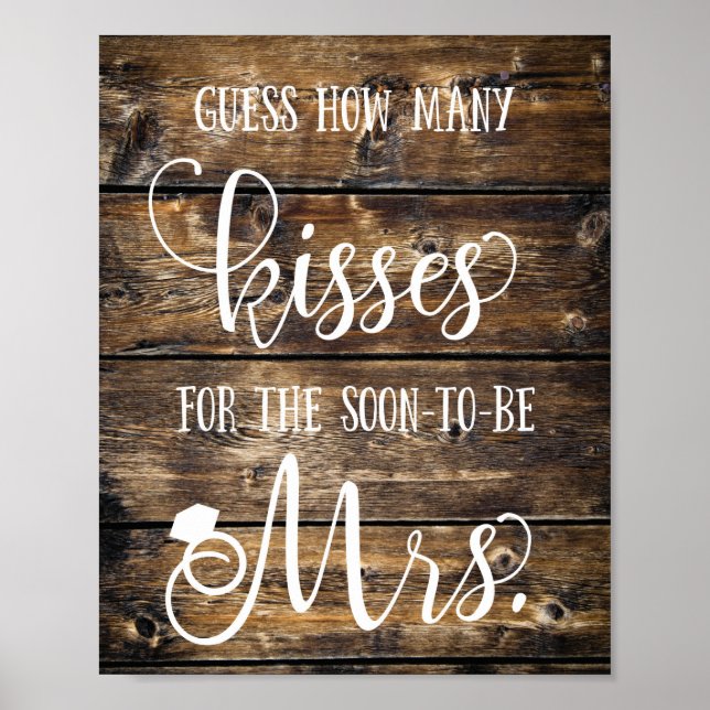 Poster Rustic Devinez Combien De Baisers Fête des mariées (Devant)