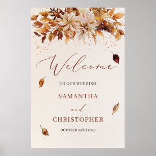 Poster Rustic Fall et Automne floral mariage accueil