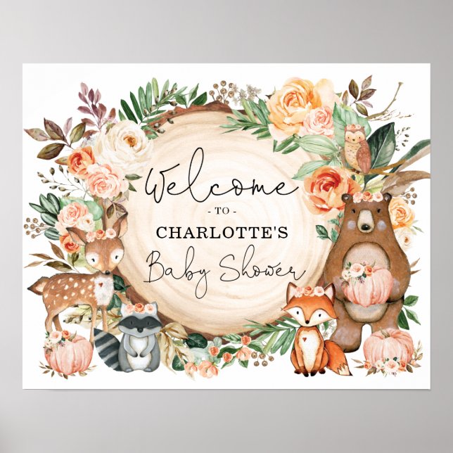Poster Rustic Fall Woodland Animaux Baby shower Bienvenue (Devant)