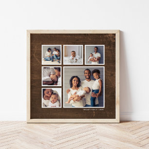 Poster Rustic Faux Grange Bois 6 Carré Photo Collage