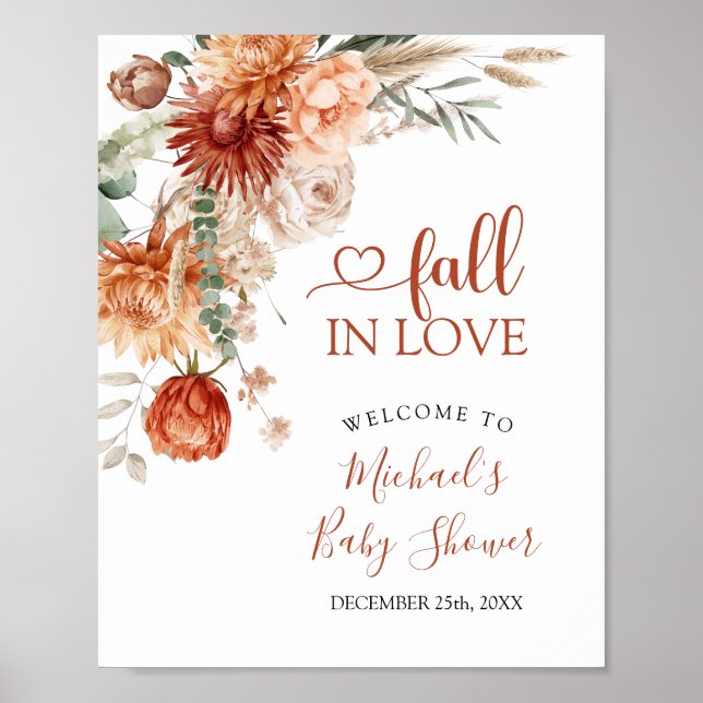 Poster Rustic Fleur sauvage Fall in Love Baby shower Bien (Devant)