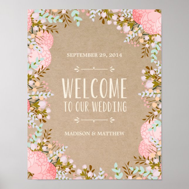 Poster Rustic Flowers | Symbole de réception de mariage (Devant)