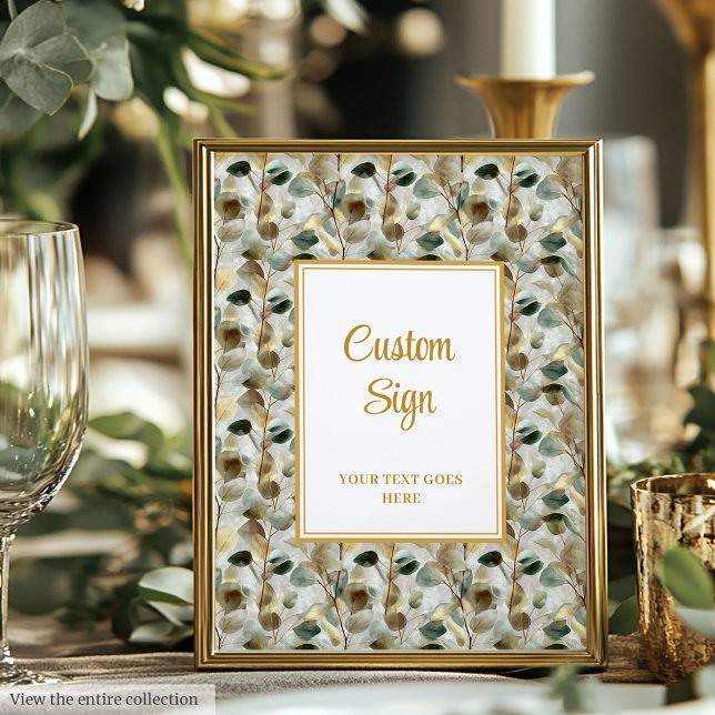 Poster Rustic Forest Green Feuille or Mariage personnalis (Rustic Forest Green Gold Leaves Wedding Custom Poster)