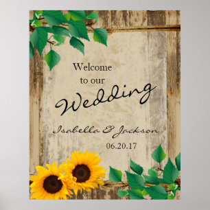 Poster Rustic Grange Mariage de tournesol en bois