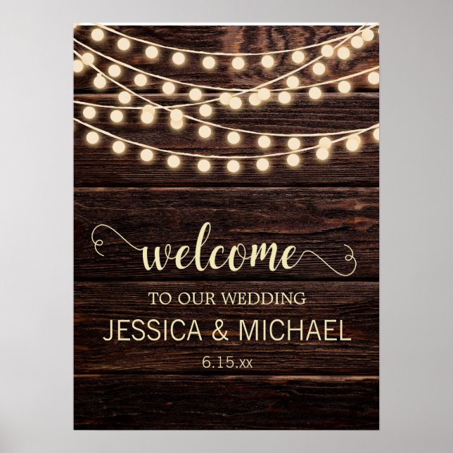 Poster Rustic Grange Wood Country String Mariage (Devant)