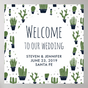 Poster Rustic Green Cactus Motif du désert Bienvenue Mari