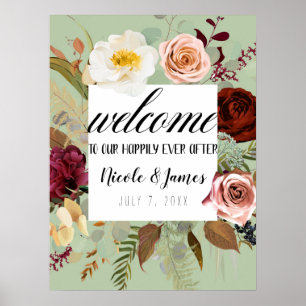 Poster Rustic Green Country Floral Bloom Mariage Bienvenu