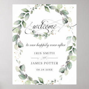 Poster Rustic Greenery Foliage Gold Wedding Welcome Sign
