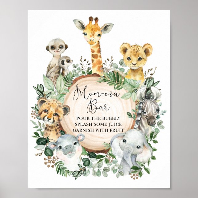 Poster Rustic Jungle Safari Animaux Momosa Bar Boire Sign (Devant)