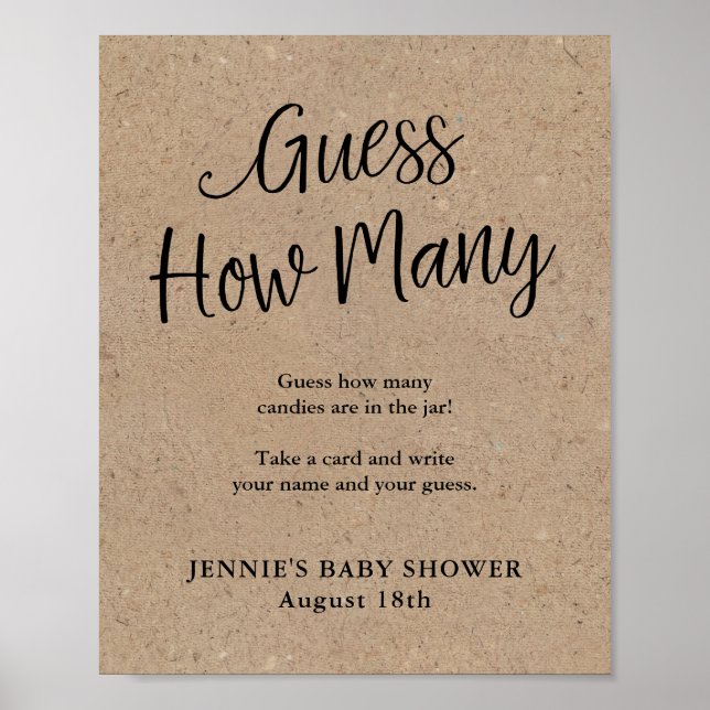 Poster Rustic Kraft Script Devine Combien D'Écran De Jeu (Devant)