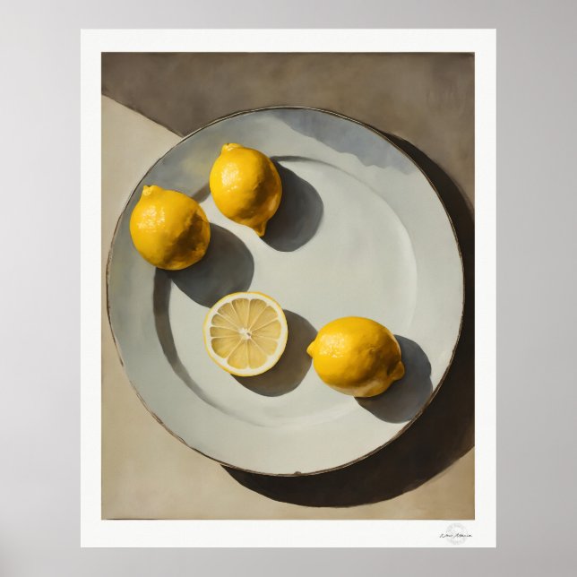 Poster Rustic Lemon Still Life Oil Painting Art Print (Devant)
