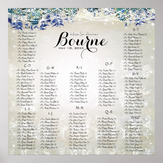 Poster Rustic Peacock Navy Rustic Luxe - Seating Chart (Devant)