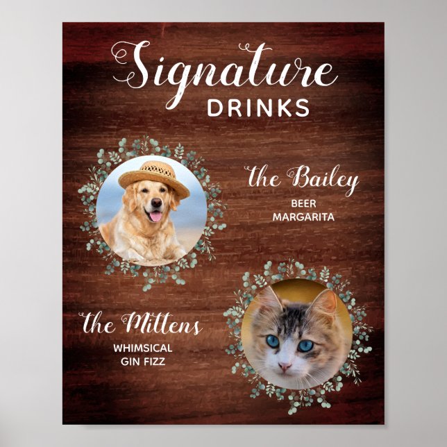 Poster Rustic Pet Mariage Cocktail Chien Signature Boisso (Devant)