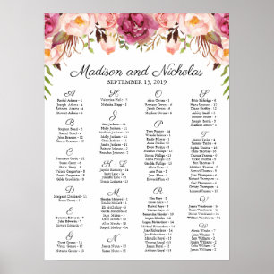 Poster Rustic Pink Floral Alphabetical Seating Chart