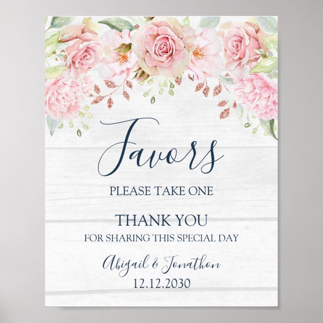 Poster Rustic Pink Floral Spring Wedding Favors Sign (Devant)