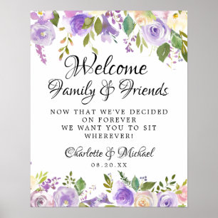 Poster Rustic Purple Rose Floral Wedding Ceremony Seating
