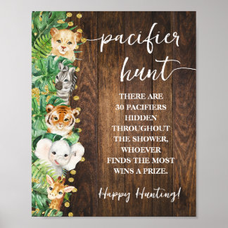 Poster Rustic Safari Pacifier jeu de Baby shower de chass