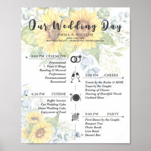 Poster Rustic Sunflower Floral Timeline Programme de mari