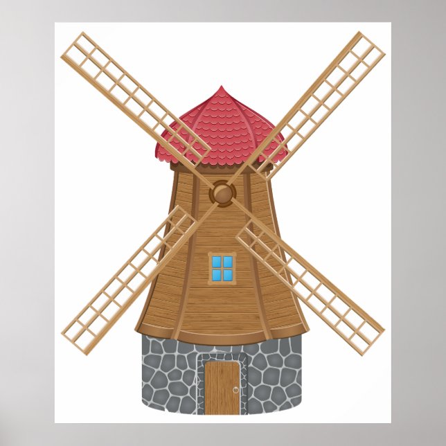 Poster Rustic Traditional Wooden Windmill (Devant)