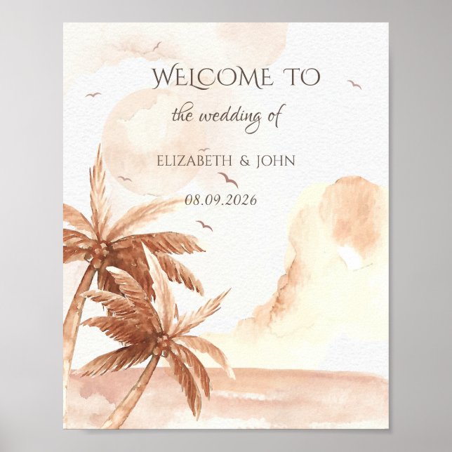 Poster Rustic Tropical Palms Wedding (Devant)