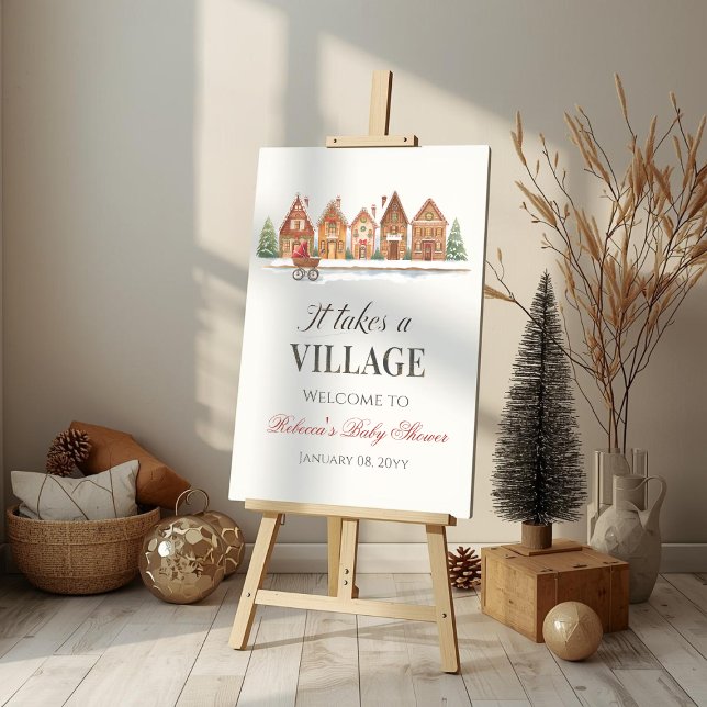 Poster Rustic Village Maisons Baby shower d'hiver Accueil (Créateur téléchargé)