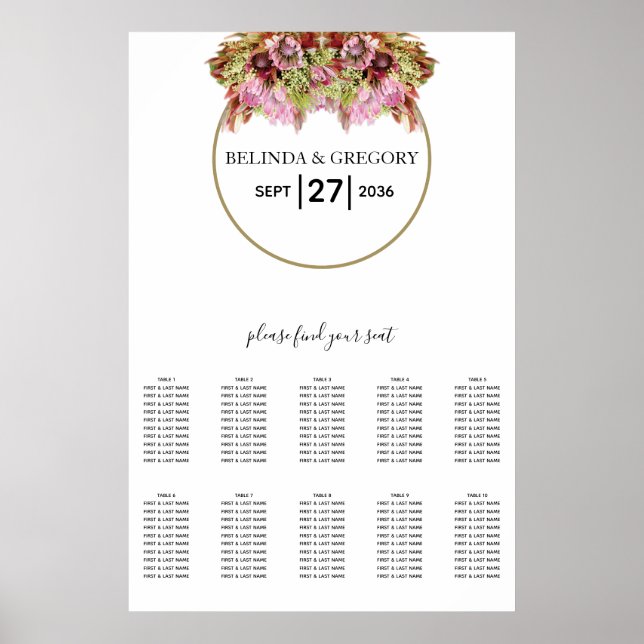 Poster Rustic Wild Flower Bouquet Wedding Seating Chart (Devant)