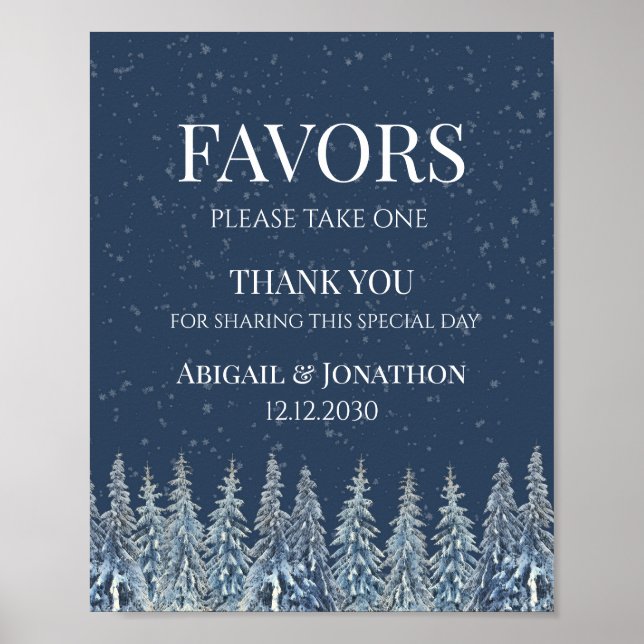 Poster Rustic Winter Forest Wedding Favors Sign (Devant)