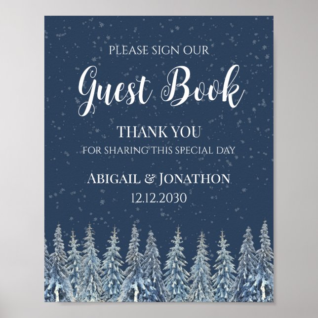 Poster Rustic Winter Forest Wedding Guest Book Sign (Devant)