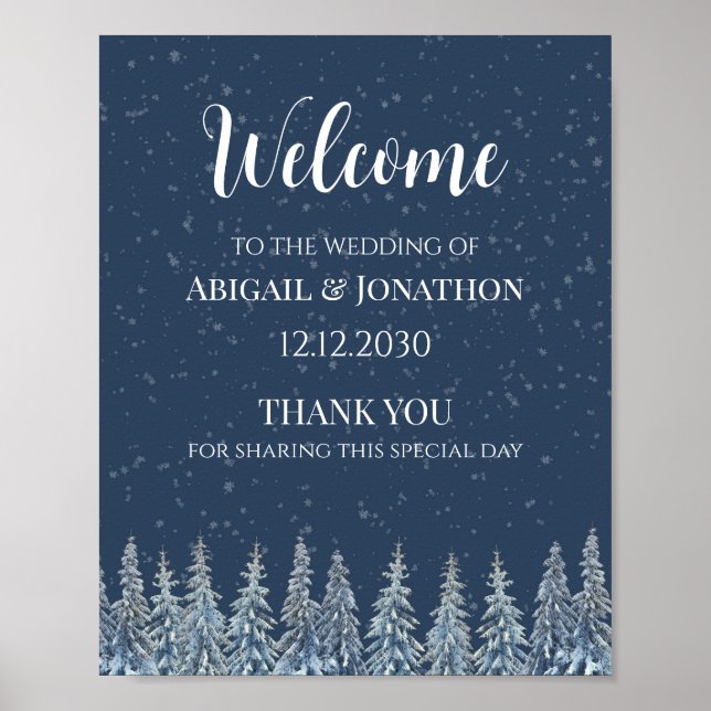 Poster Rustic Winter Forest Wedding Welcome (Devant)
