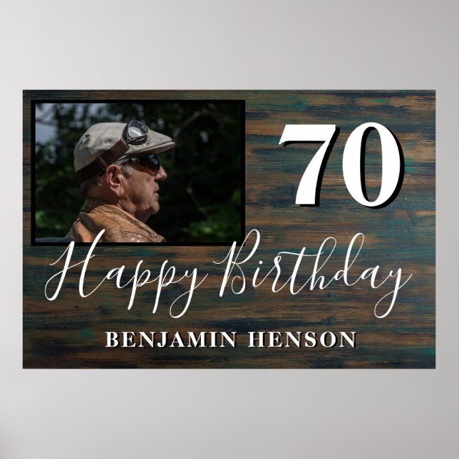 Poster Rustic Wood 70th Birthday Party Photo (Devant)