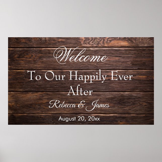 Poster Rustic Wood Notre Heureux Après Mariage De Bienven (Devant)
