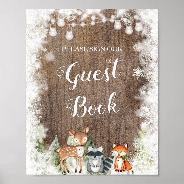 Poster Rustique Animaux d'hiver Woodland Baby Livre d'inv (Devant)