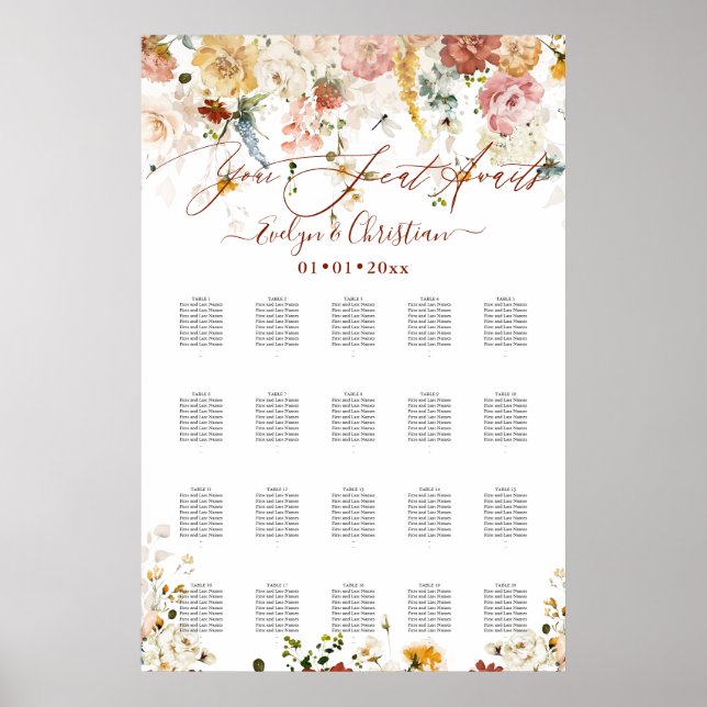 Poster Rustique aquarelle Automne Jardin Fleurs (Devant)