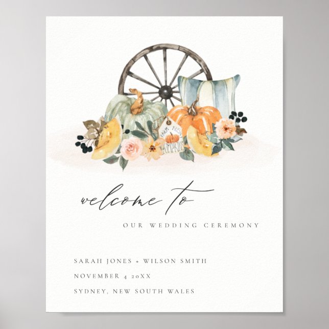 Poster Rustique Automne Citrouille Feuilleté Mariage Flor (Devant)