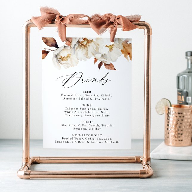 Poster Rustique Automne Floral Mariage Boire Menu Signer (Créateur téléchargé)