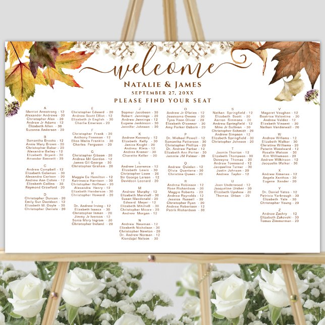 Poster Rustique Automne Mariage Siège Alphabétique (Créateur téléchargé)