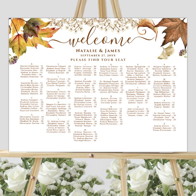 Poster Rustique Automne Mariage Siège Alphabétique (Créateur téléchargé)