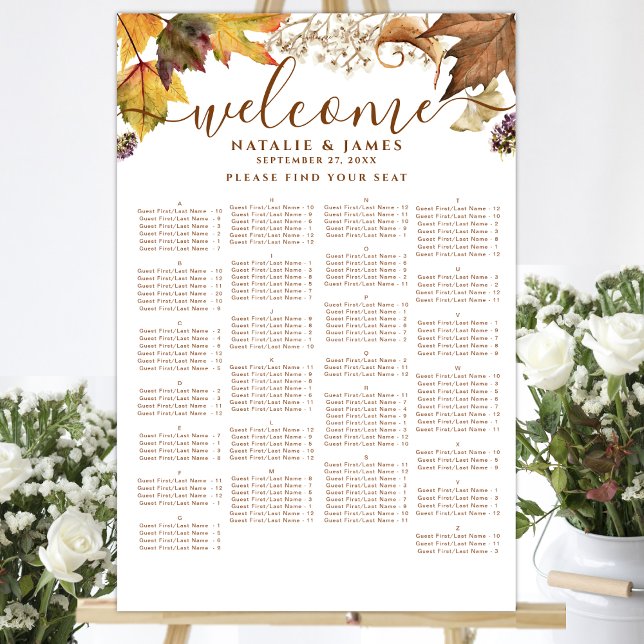 Poster Rustique Automne Mariage Table Alphabétique Siège (Créateur téléchargé)