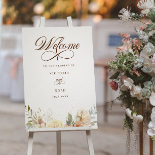 Poster Rustique Automne Rose Botanique Script Bienvenue
