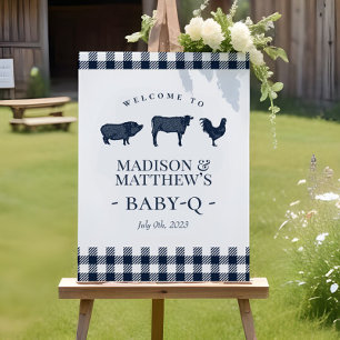 Poster Rustique bébé BBQ Bleu Plaid Accueil