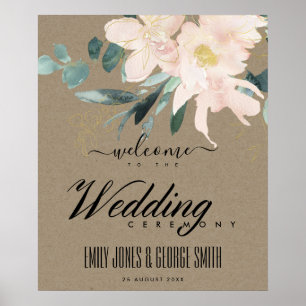 POSTER RUSTIQUE BLUSH KRAFT OR FLORAL MARIAGE ACCUEIL