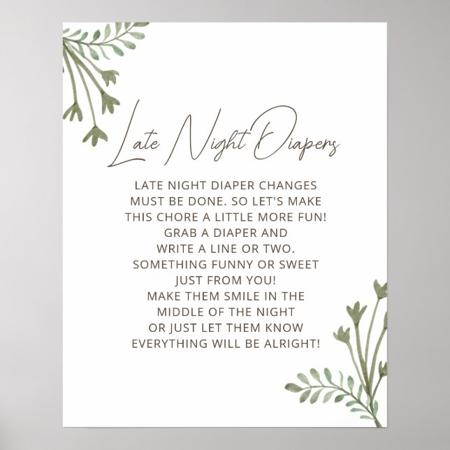 Poster Rustique Boho tard de nuit Diapers Baby shower jeu (Devant)