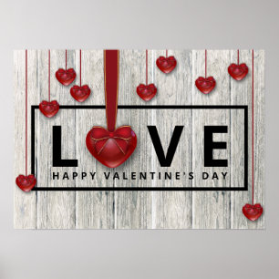 Poster Rustique Bois Saint Valentin Amour moderne Coeurs 